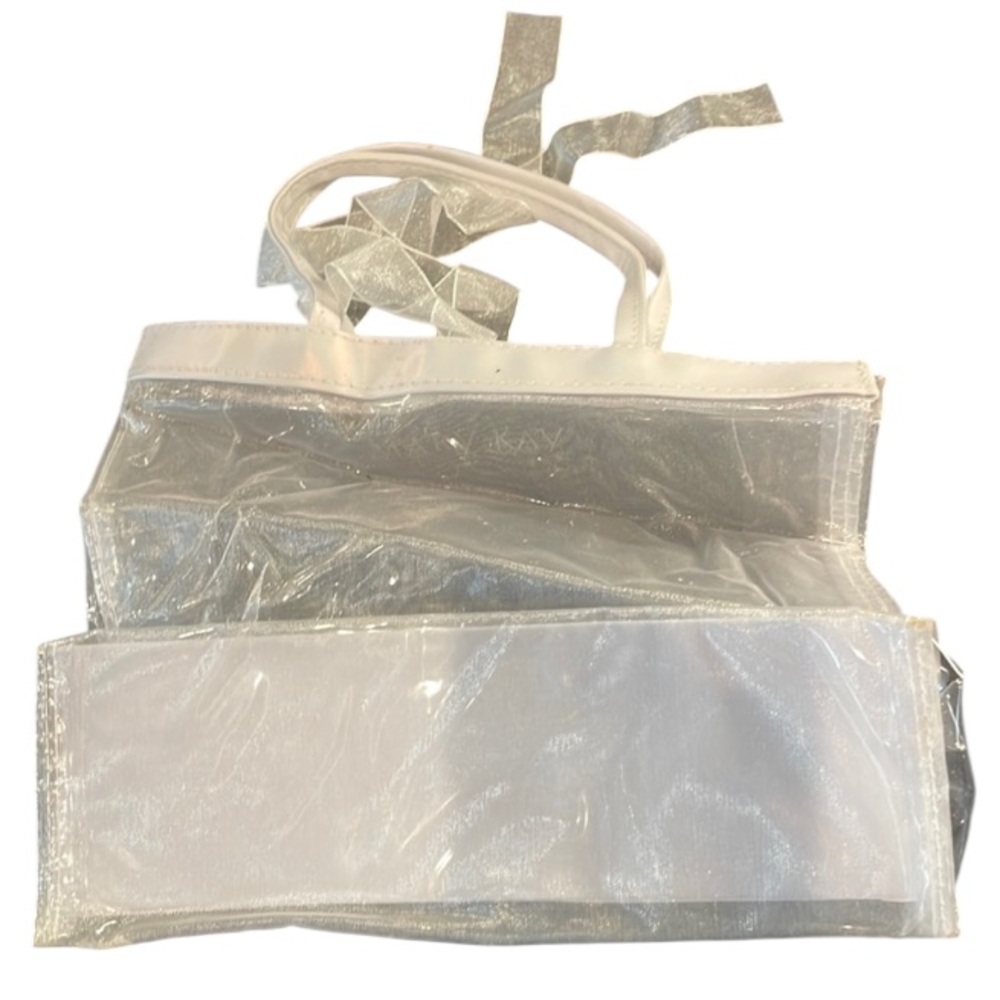 Mary Kay transparent cosmetic gift product bag white trim consultant